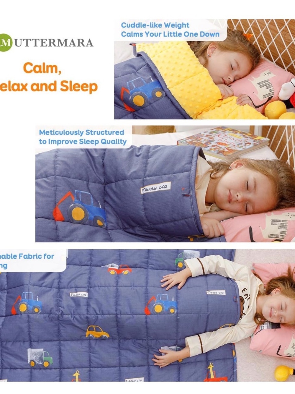 Kids Weighted Blanket in Blue with Vehicle Print